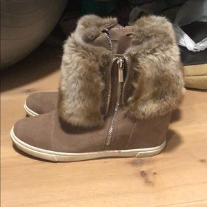 Aerosols furry booties with built in wedge heel